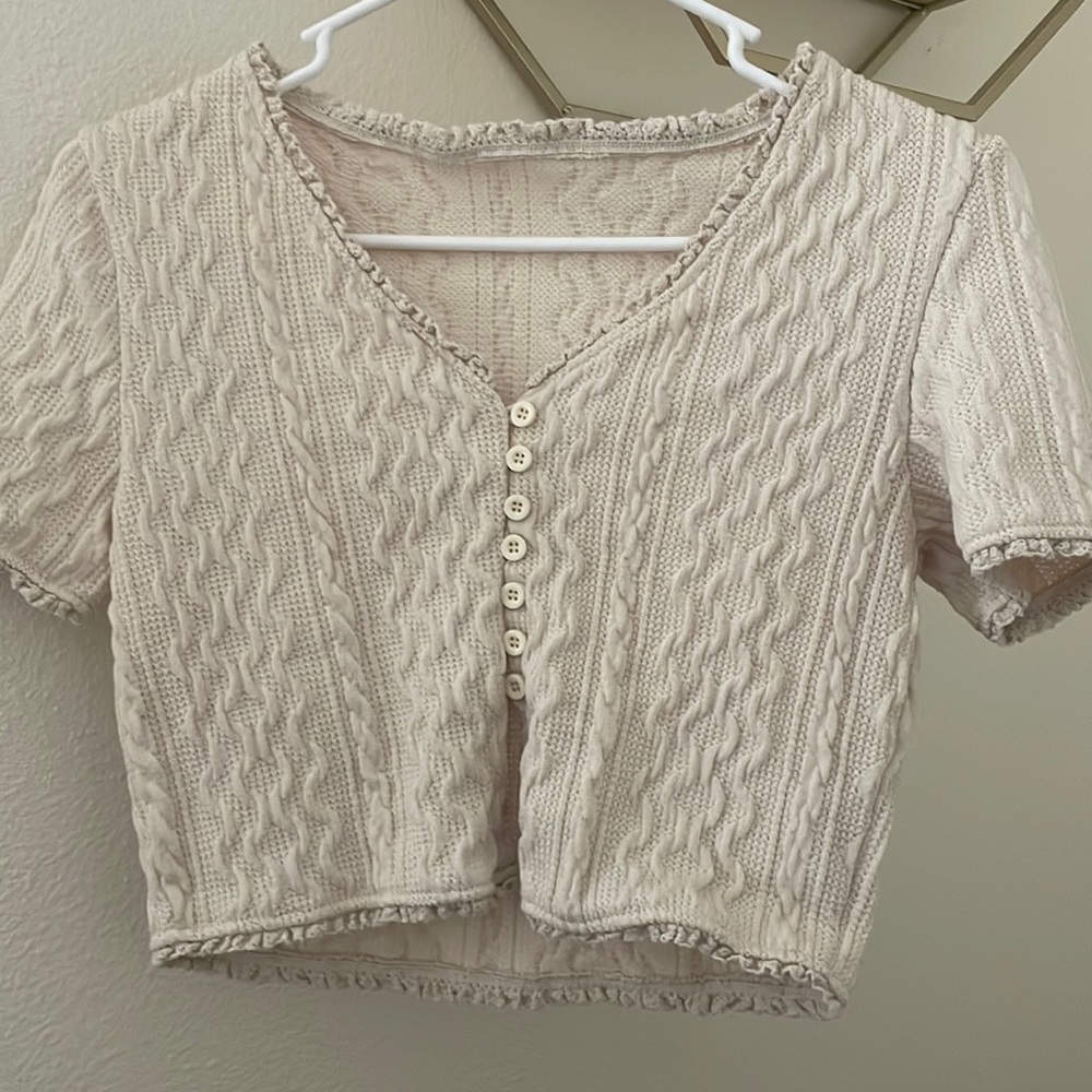 Beige button up Crop Top